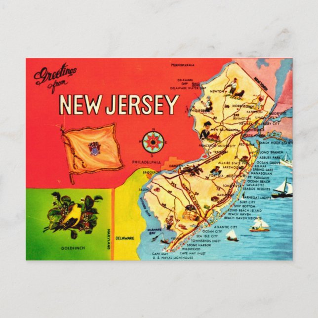 Postal Mapa de playas de Nueva Jersey (Anverso)