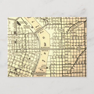 Postal Mapa de Portland, OR Vintage