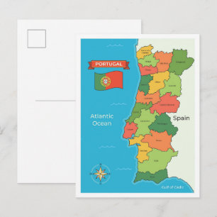 Postal Mapa de Portugal Arte Viajes vintage