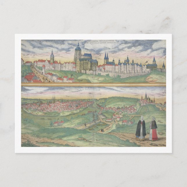 Postal Mapa de Praga, de 'Civitates Orbis Terrarum' por (Anverso)