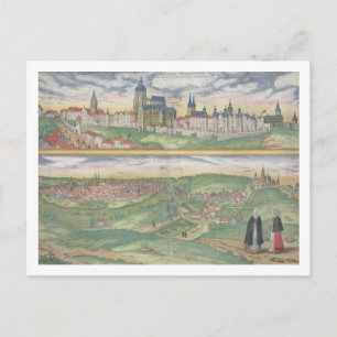 Postal Mapa de Praga, de 'Civitates Orbis Terrarum' por