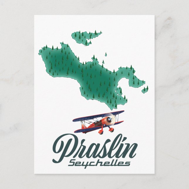 Postal Mapa de Praslin Seychelles (Anverso)