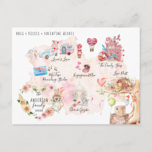 Postal Mapa de pueblo de San Valentín en acuarela Ilust