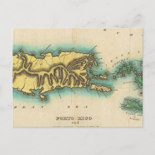 Postal Mapa De Puerto Rico Y Las Islas Vírgenes (Anverso)
