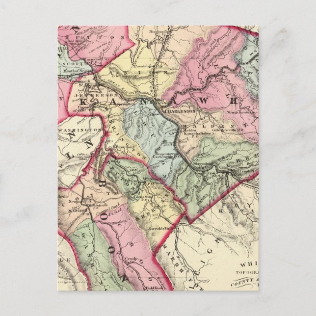 Postal Mapa de Putnam, Kanawha, condados de Boone (Anverso)
