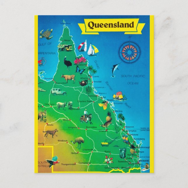 Postal Mapa de Queensland Australia (Anverso)