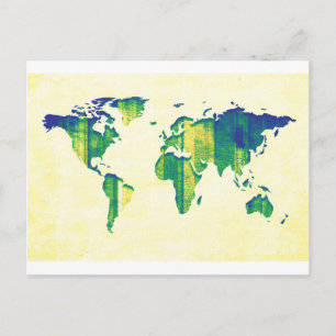 Postal Mapa de rayas azules y amarillas verdes
