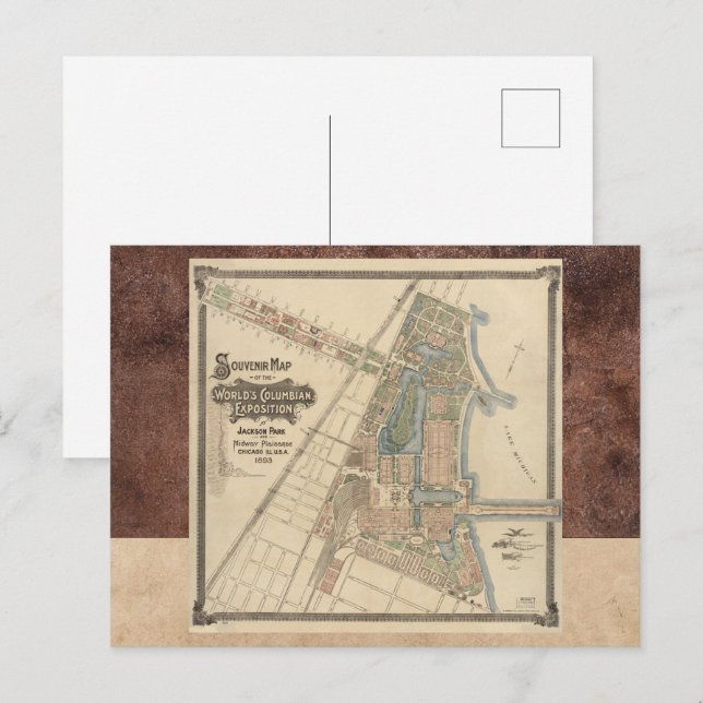 Postal Mapa de recuerdo de la Feria Mundial de Chicago, 1 (Anverso / Reverso)