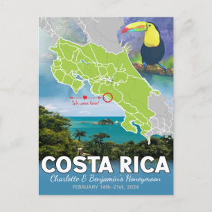 Postal Mapa de Recuerdos de Luna de Miel Costa Rica