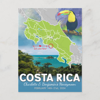 Postal Mapa de Recuerdos de Luna de Miel Costa Rica