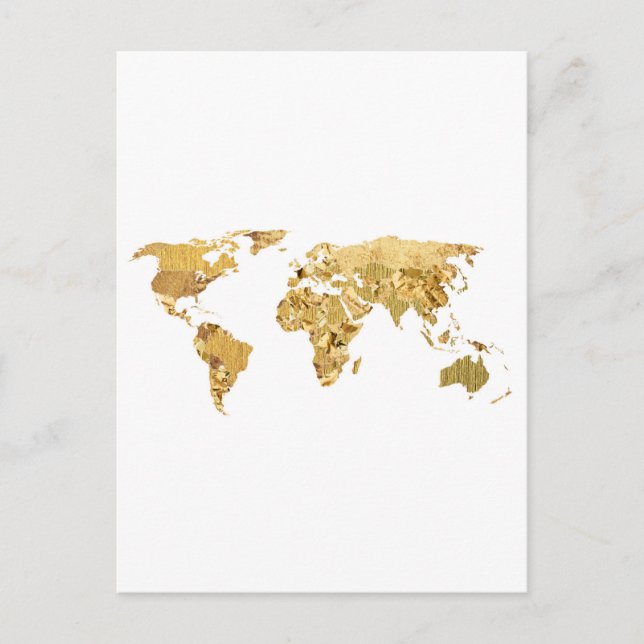 Postal Mapa de Relieves metalizados dorados (Anverso)