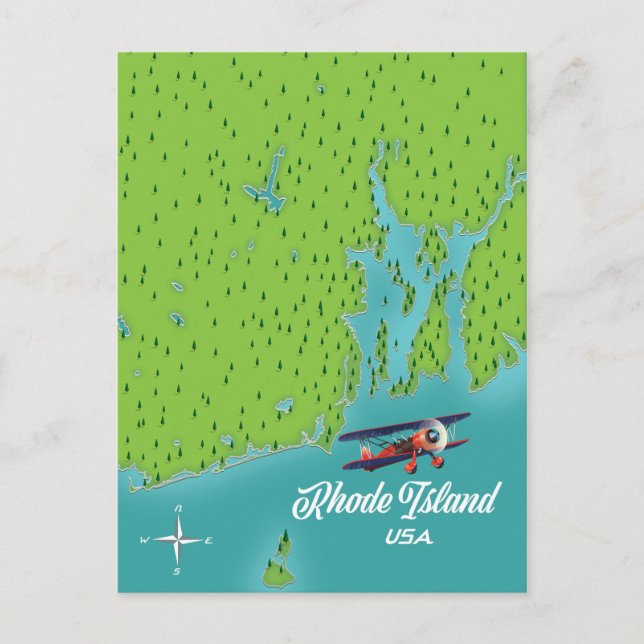Postal Mapa de Rhode Island EE. UU. (Anverso)