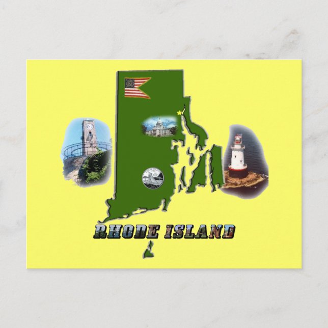 Postal Mapa de Rhode Island, fotos y texto (Anverso)