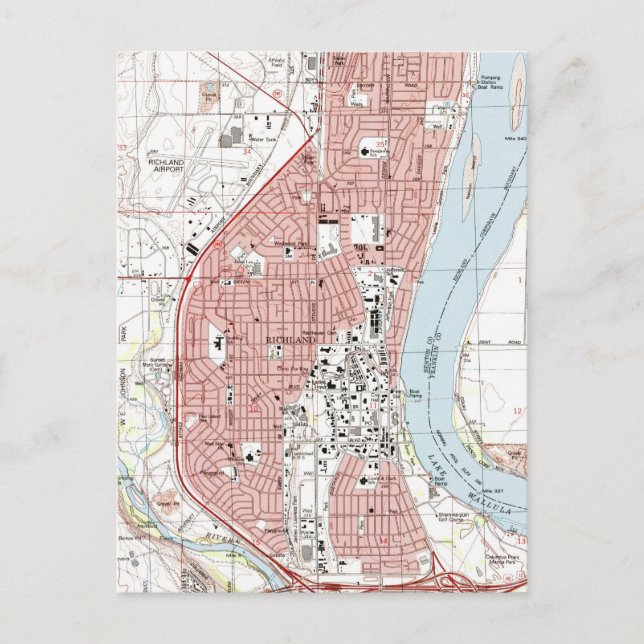 Postal Mapa de Richland Washington (1992) (Anverso)