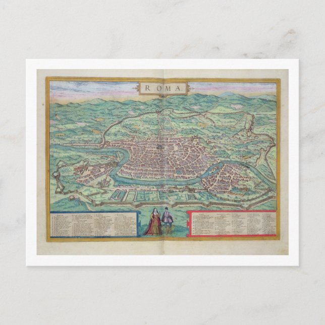 Postal Mapa de Roma, de 'Civitates Orbis Terrarum' por Ge (Anverso)