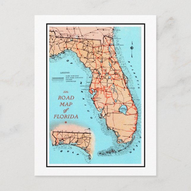 Postal Mapa de ruta de Florida (Anverso)