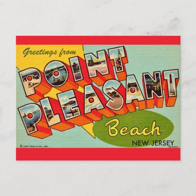 Postal Mapa de saludos de Point Pleasant Beach NJ (Anverso)