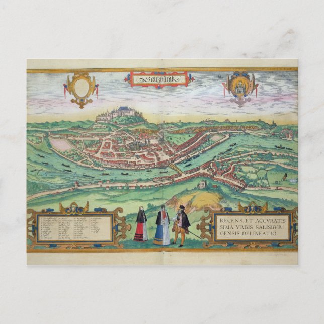 Postal Mapa de Salzburg, de "Civitates Orbis Terrarum" b (Anverso)