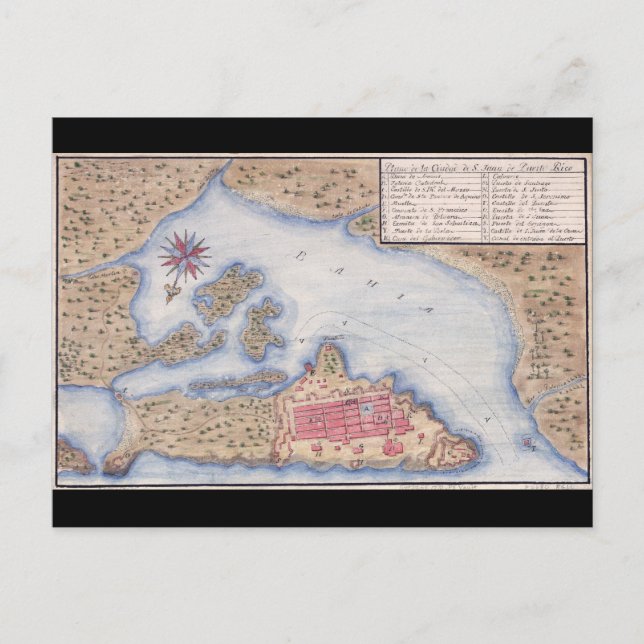 Postal Mapa de San Juan Puerto Rico de 1770 (Anverso)