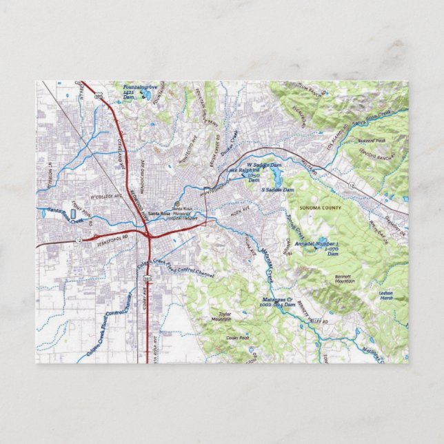 Postal Mapa de Santa Rosa, California (Anverso)