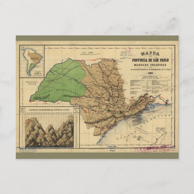 Postal Mapa de São Paulo, Brasil (1886) (Anverso)
