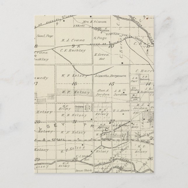 Postal Mapa de sección del condado de Tulare T18S R24E (Anverso)