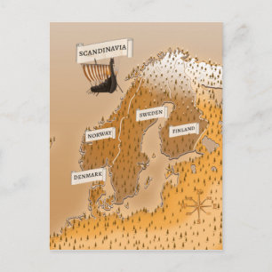 Postal Mapa De Sepia De Escandinavia