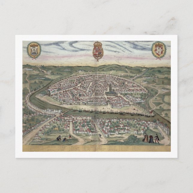 Postal Mapa de Sevilla, de 'Civitates Orbis Terrarum' por (Anverso)