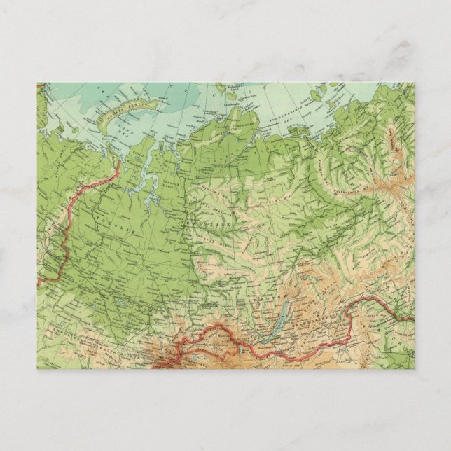 Postal Mapa de Siberia con rutas de navegación (Anverso)