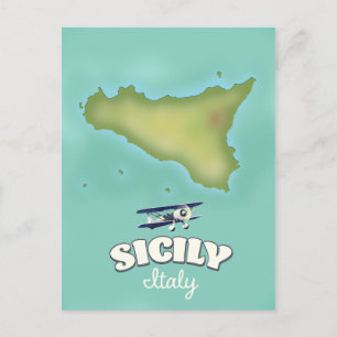 Postal Mapa de Sicilia Italia estilo vintage