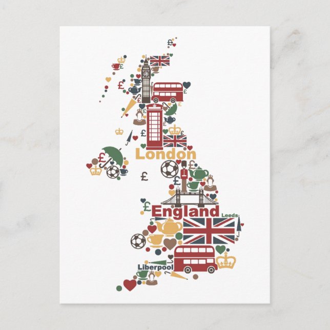 Postal Mapa de símbolos de Inglaterra (Anverso)