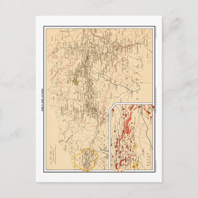 Postal Mapa de Simla y Jutogh, India Británica. (Anverso)