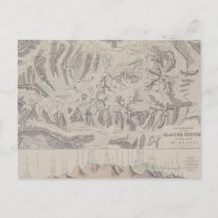 Postal Mapa de sistemas glaciares de los Alpes