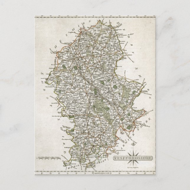 POSTAL MAPA DE STAFFORDSHIRE, 1793 (Anverso)