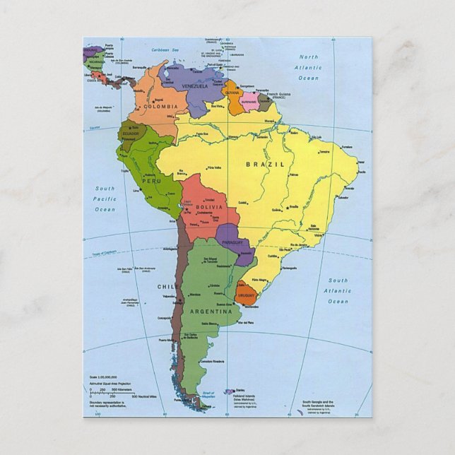 Postal Mapa de Sudamérica (Anverso)