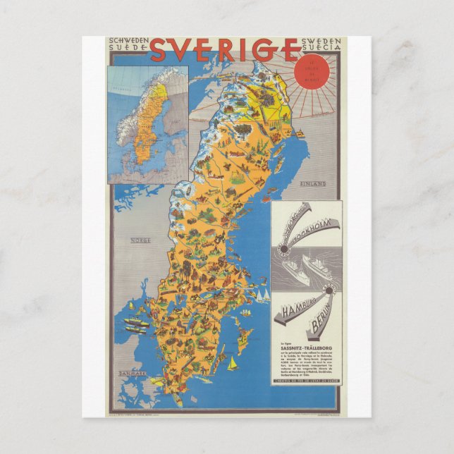 Postal Mapa de Suecia (Anverso)