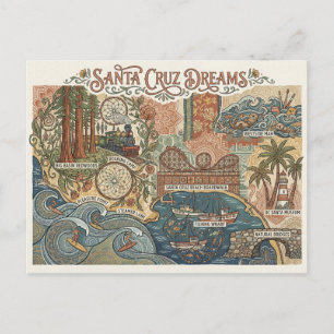 Postal Mapa de sueños de Santa Cruz California UCSC Surfi