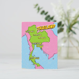 Postal Mapa de Tailandia ilustrado con arte pop
