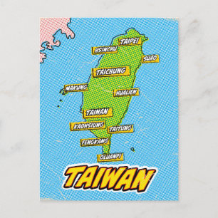 Postal Mapa de Taiwan ilustrado por arte pop