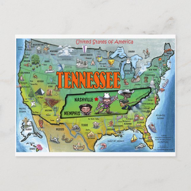 Postal Mapa de Tennessee USA (Anverso)