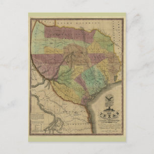 Postal Mapa de Texas de 1837, con partes del Estado vecin