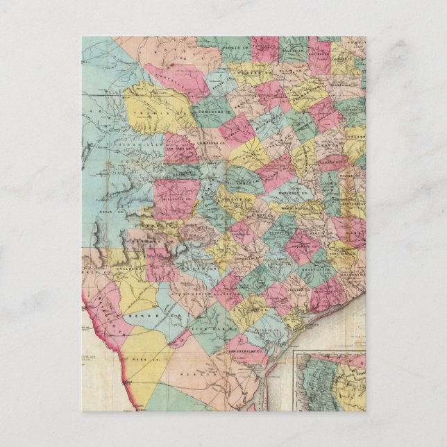 Postal Mapa de Texas de De Cordova (Anverso)