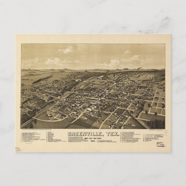 Postal Mapa de Texas del condado de Greenville Hunt (1886 (Anverso)