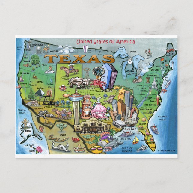 Postal Mapa de Texas EE. UU. (Anverso)