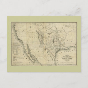 Postal Mapa de Texas y los países adyacentes en 1844