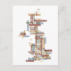 Postal Mapa de texto del condado de Gran Bretaña