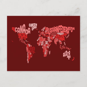 Postal Mapa de texto del Mapa Mundial