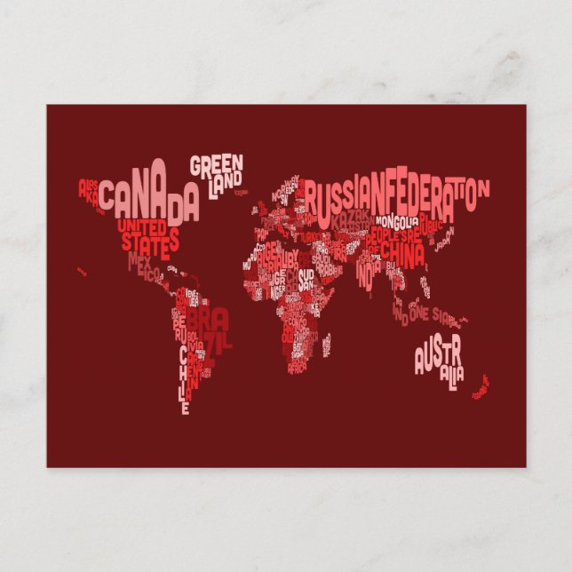 Postal Mapa de texto del Mapa Mundial (Anverso)