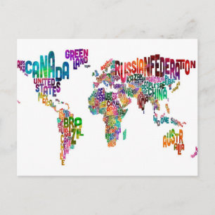 Postal Mapa de texto del mundo