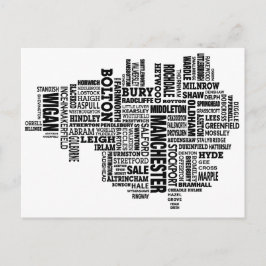 Postal Mapa de tipo negro del Gran Manchester